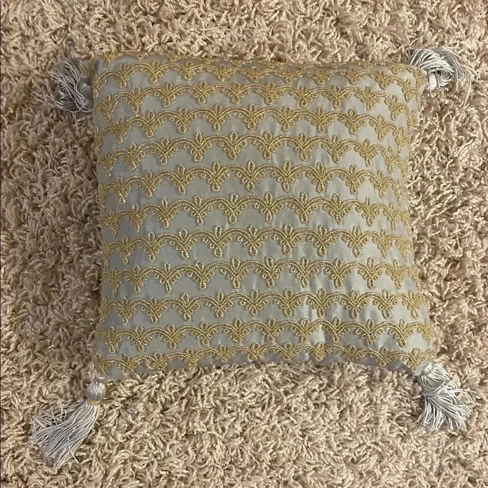 Elegant Gold Beaded Pillow 13*13”